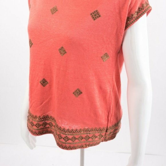 J. Jill Linen Top Shirt XS P Coral Orange Sequin - Picture 3 of 6